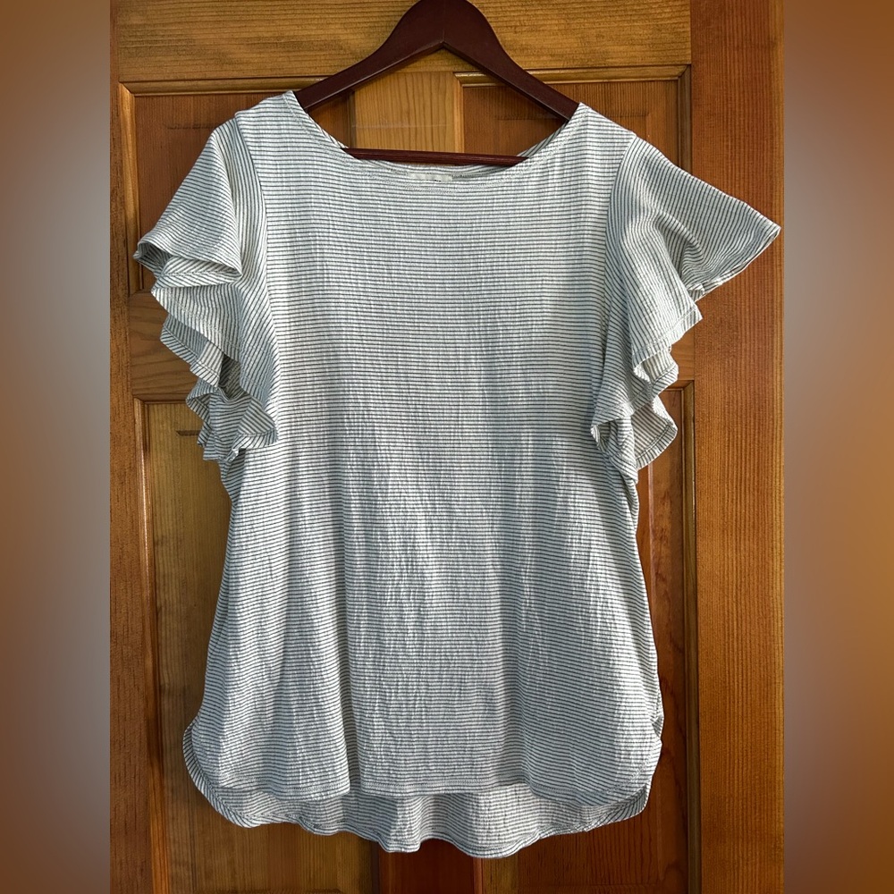 Max Studio Gray Striped Ruffle Blouse